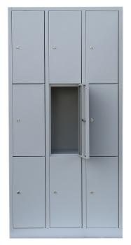 9-tueriger Metall-Faecherschrank 300 mm pro Abteil: 3 Abteile je 3 Faecher (H 1800 x B 885 x T 500 mm)